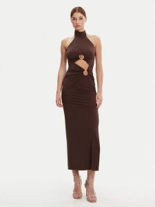 Bardot Sukienka wieczorowa 59824DB Brązowy Slim Fit. Brązowe kombinezony Bardot, xl, bez wzorów, z syntetyku, wizytowe, bez kołnierzyka, bez ramiączek. Za 269,99 zł.