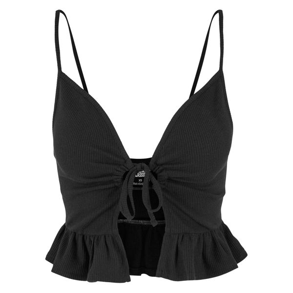 Top Damski / Damski Z Falbaną Waflową Pique. Czarne topy Urban Classics, xl, bez wzorów, sportowe, bez kołnierzyka, bez ramiączek. Za 67,99 zł.