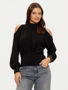 Guess Sweter W5RR02 Z2ZK2 Czarny Regular Fit. Czarne swetry klasyczne Guess, xl, z syntetyku, bez kołnierzyka. Za 269,99 zł.