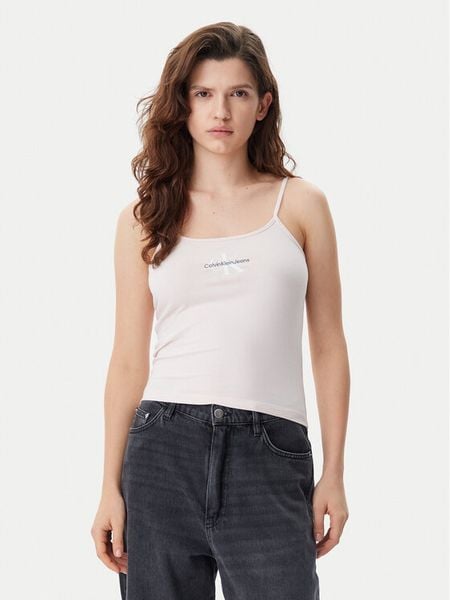 Calvin Klein Jeans Top Monologo J20J223105 Różowy Slim Fit. Czerwone topy Calvin Klein Jeans, m, bez wzorów, z bawełny, bez kołnierzyka, bez ramiączek. Za 89,99 zł.