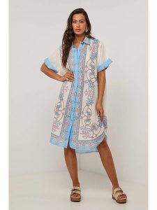 Le Monde du Lin Sukienka w kolorze kremowo-błękitnym rozmiar: 38/40. Brązowe sukienki Le Monde du Lin, na co dzień, bez wzorów, klasyczne, bez kołnierzyka, bez ramiączek, midi, proste. Za 158,10 zł.