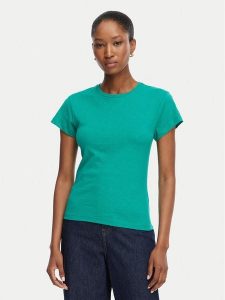 Tommy Hilfiger T-Shirt WW0WW48702 Zielony Slim Fit. Zielone t-shirty TOMMY HILFIGER, xs, bez wzorów, z bawełny, bez kołnierzyka, bez ramiączek. Za 249,99 zł.