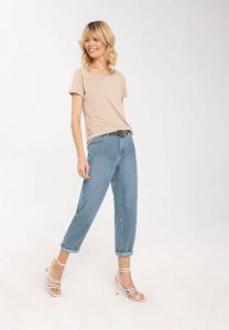 Spodnie jeansowe damskie, Mom Fit, D-TELLSY. Niebieskie rurki Volcano, z bawełny. Za 139,99 zł.