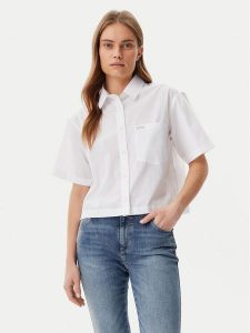Guess Koszula W5GH98 WH7P1 Biały Regular Fit. Białe koszule Guess, s, z aplikacjami, z bawełny, bez kołnierzyka, bez ramiączek. Za 159,99 zł.