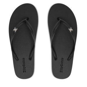 Japonki Juicy Couture. Czarne klapki Juicy Couture, bez wzorów, bez obcasa. Za 69,99 zł.