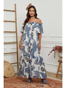 Fleur de Lin Sukienka w kolorze biało-błękitnym rozmiar: XXL. Białe sukienki Fleur de Lin, xxl, bez wzorów, z bawełny, bez kołnierzyka, bez ramiączek, maxi. Za 202,03 zł.