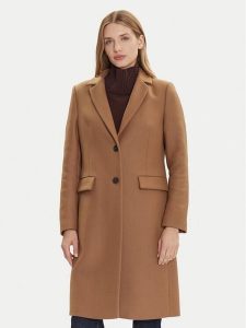 Tommy Hilfiger Płaszcz wełniany WW0WW46547 Beżowy Regular Fit. Brązowe płaszcze TOMMY HILFIGER, na zimę, bez wzorów, z wełny, bez kaptura. Za 849,99 zł.
