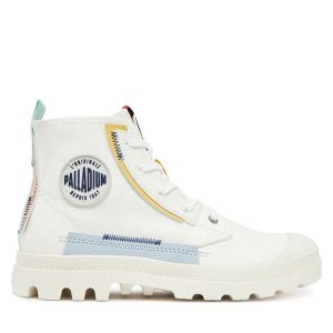 Trapery Palladium. Białe buty zimowe Palladium, bez obcasa, bez zapięcia. Za 359,99 zł.