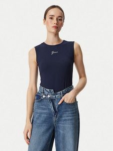 Guess Top W6YP17 K3881 Granatowy Regular Fit. Niebieskie topy Guess, s, z aplikacjami, bez kołnierzyka, bez ramiączek. Za 174,99 zł.