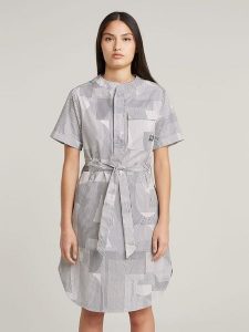 G-Star Sukienka w kolorze biało-brązowym rozmiar: M. Białe sukienki G-Star, na co dzień, m, bez wzorów, z tkaniny, retro, bez kołnierzyka, bez ramiączek, midi, proste. Za 217,99 zł.