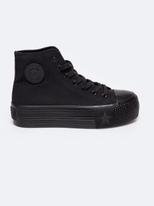 Trampki damskie wysokie czarne RR274742 906. Czarne trampki Big Star, bez wzorów, z gumy, bez zapięcia. Za 169,99 zł.