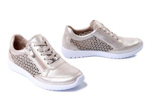 CAPRICE 23550-42 341 taupe/metallic, półbuty damskie. Żółte półbuty Caprice, na lato, bez wzorów, bez obcasa, bez zapięcia. Za 307,93 zł.