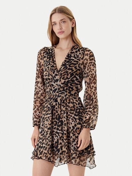 Morgan Sukienka codzienna 252-RLION Brązowy Regular Fit. Brązowe kombinezony Morgan, na co dzień, bez wzorów, z syntetyku, bez kołnierzyka, bez ramiączek, proste. Za 239,99 zł.