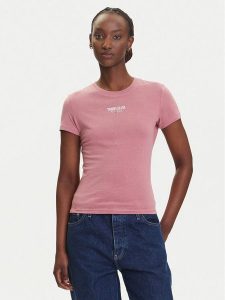 Tommy Jeans T-Shirt Essential DW0DW20913 Różowy Slim Fit. Czerwone t-shirty Tommy Jeans, m, bez wzorów, z bawełny, bez kołnierzyka, bez ramiączek. Za 89,99 zł.