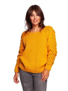 Be Wear Sweter w kolorze musztardowym rozmiar: S/M. Pomarańczowe swetry oversize Be Wear, m, bez wzorów, z wełny, bez ramiączek. Za 177,45 zł.