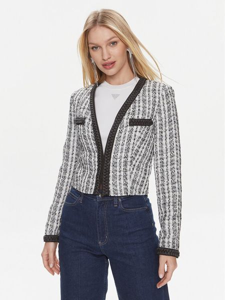 Guess Marynarka Tosca Braid Boucle J W4RN38 WFWV2 Czarny Regular Fit. Czarne marynarki i żakiety Guess, xs, z aplikacjami, z syntetyku. Za 349,99 zł.