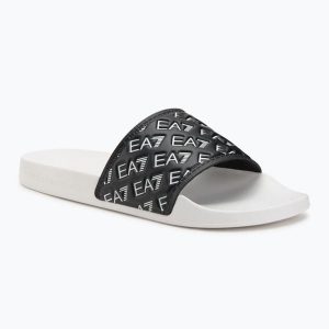 Klapki EA7 Emporio Armani Water Sports All Over. Czarne klapki EA7 Emporio Armani, z aplikacjami, z materiału, bez obcasa. Za 149,99 zł.