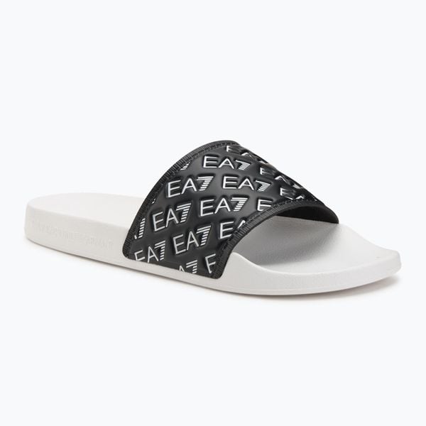 Klapki EA7 Emporio Armani Water Sports All Over. Czarne klapki EA7 Emporio Armani, z aplikacjami, z materiału, bez obcasa. Za 149,99 zł.