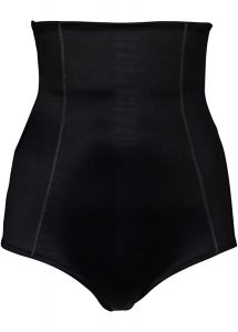 Figi shape z wysoką talią, silny stopień modelowania sylwetki. Czarne figi bonprix, bez wzorów, z bawełny. Za 77,99 zł.