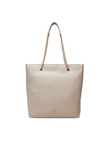 Calvin Klein Torebka Minimal Monogram Chain Tote LV04F3204G Beżowy. Brązowe torebki klasyczne Calvin Klein, bez wzorów, ze skóry, bez dodatków. Za 389,99 zł.