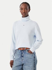 Tommy Jeans Golf Essetnial DW0DW23361 Niebieski jasny Relaxed Fit. Niebieskie golfy Tommy Jeans, bez wzorów, z bawełny. Za 369,99 zł.