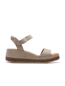 Clarks Skórzane sandały "Kassanda" w kolorze szarym na obcasie rozmiar: 39. Szare sandały Clarks, bez wzorów, z otwartym noskiem, bez obcasa, na koturnie, bez zapięcia. Za 259,13 zł.