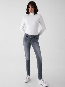 LTB Dżinsy "Molly" - Skinny fit - w kolorze szarym rozmiar: W32/L36. Szare jeansy LTB, z aplikacjami, ze skóry, z podwyższonym stanem. Za 118,56 zł.
