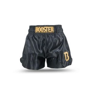 Szorty do boksu tajskiego Booster Fight Gear TBT Core 3. Czarne szorty BOOSTER FIGHT GEAR, bez wzorów, sportowe. Za 260,50 zł.
