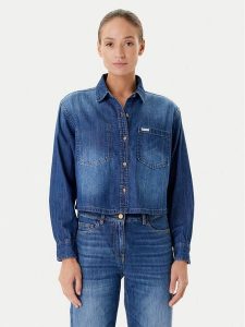 Guess Jeans Koszula jeansowa W5YH0D D5M8A Granatowy Regular Fit. Niebieskie koszule Guess Jeans, m, z aplikacjami, z jeansu, bez kołnierzyka, bez ramiączek. Za 239,99 zł.