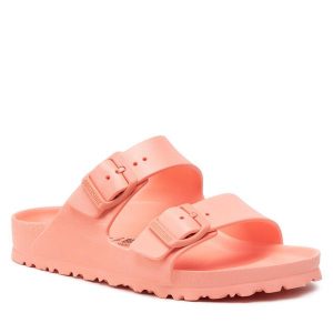 Klapki Birkenstock. Czerwone klapki Birkenstock, bez wzorów, bez obcasa. Za 179,99 zł.
