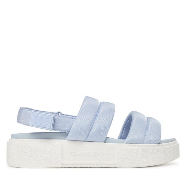 Sandały Tommy Jeans. Niebieskie sandały Tommy Jeans, bez wzorów, z jeansu, bez obcasa, na płaskiej podeszwie, bez zapięcia. Za 189,99 zł.