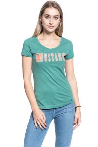 T-SHIRT DAMSKI MUSTANG ALEXIA C PRINT DEEP SEA 1009641 6318. Niebieskie t-shirty Mustang, s, bez wzorów, bez kołnierzyka, bez ramiączek. W wyprzedaży za 39,99 zł.