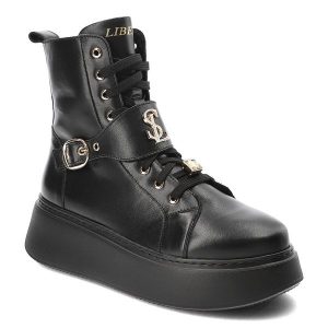 Czarne Sneakersy Libero Buty Na Platformie. Czarne botki Libero, z materiału, przed kolano, bez obcasa, na platformie, bez zapięcia. Za 409,00 zł.