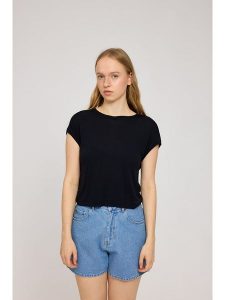 MAZINE Koszulka "Cropped" w kolorze czarnym rozmiar: XL. Czarne bluzki MAZINE, s, bez wzorów, z wiskozy, klasyczne, bez kołnierzyka, bez ramiączek. Za 114,17 zł.