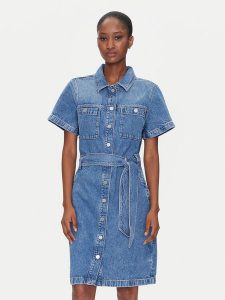 Tommy Hilfiger Sukienka jeansowa WW0WW44380 Niebieski Regular Fit. Niebieskie kombinezony TOMMY HILFIGER, bez wzorów, z bawełny, bez kołnierzyka, bez ramiączek. Za 449,99 zł.