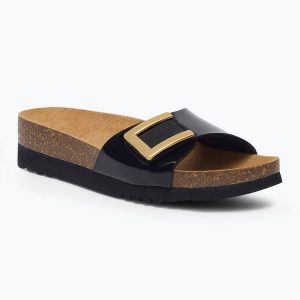 Klapki damskie Scholl Monterey Mule Med. Czarne klapki Scholl, bez wzorów, bez obcasa. Za 249,99 zł.