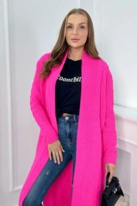 Sweter Kardigan splot warkocz różowy neon. Czerwone kardigany KESI, z wełny. Za 178,78 zł.