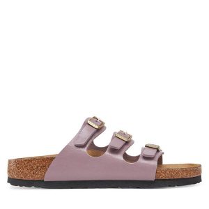 Klapki Birkenstock. Fioletowe klapki Birkenstock, bez wzorów, bez obcasa. Za 309,99 zł.