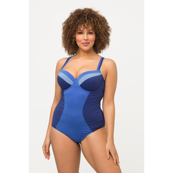 Damskie Kostium kąpielowy błyszczący materiał miękkie miseczki fiszbiny. Fioletowe stroje jednoczęściowe Ulla Popken, bez wzorów, z elastanu. W wyprzedaży za 223,99 zł.