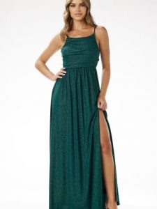 Sukienka Model A696 Bottle Green - awama. Zielone sukienki Awama, na sylwestra, l, bez wzorów, z dzianiny, eleganckie, bez kołnierzyka, plus size, bez ramiączek, maxi. Za 367,73 zł.