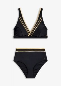 Bikini bustier z kopertowym dekoltem (komplet 2-cz.). Czarne bikini bonprix, bez wzorów. Za 112,99 zł.