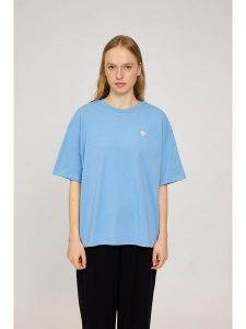 MAZINE Koszulka "Back Print" w kolorze błękitnym rozmiar: XL. Niebieskie bluzki MAZINE, xl, bez wzorów, z bawełny, bez kołnierzyka, bez ramiączek. Za 92,21 zł.
