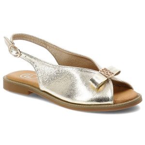 Sandały damskie Filippo, cholewka ze skóry ekologicznej metaliczne wykończenie płaska podeszwa, złote, DS7923/26. Żółte sandały Filippo, z aplikacjami, z materiału, bez obcasa, na płaskiej podeszwie, bez zapięcia. Za 139,00 zł.