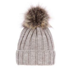 Czapka Zimowa z Pomponem Damska - Beżowa. Brązowe czapki Molly, bez wzorów, z materiału. Za 59,90 zł.