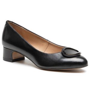 Półbuty Wojas. Czarne czółenka Wojas, bez wzorów, bez obcasa, na obcasie, bez zapięcia. Za 259,99 zł.