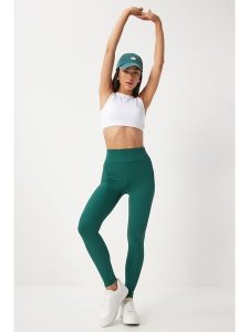 Happiness Istanbul Legginsy w kolorze ciemnozielonym rozmiar: 40. Zielone legginsy Happiness Istanbul, bez wzorów, z podwyższonym stanem. Za 65,85 zł.