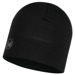 Czapka wełniana Buff Midweight Merino Wool Hat. Czarne czapki Buff, bez wzorów, z wełny, sportowe. Za 149,90 zł.