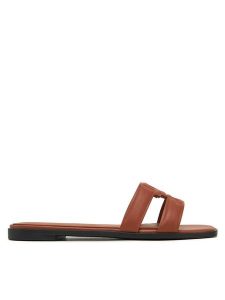 Tommy Hilfiger Klapki Th Logo Strap Mule FW0FW08671 Brązowy. Brązowe klapki TOMMY HILFIGER, bez wzorów, ze skóry, bez obcasa. Za 309,99 zł.