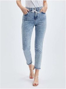 Orsay Dżinsy - Skinny fit - w kolorze błękitnym rozmiar: 34. Niebieskie jeansy Orsay, z aplikacjami, ze skóry, z podwyższonym stanem. Za 78,99 zł.