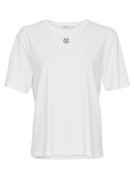 MOSS COPENHAGEN Koszulka "Melea Icon" w kolorze białym rozmiar: M/L. Białe bluzki Moss Copenhagen, l, bez wzorów, z bawełny, bez kołnierzyka, bez ramiączek. Za 74,81 zł.